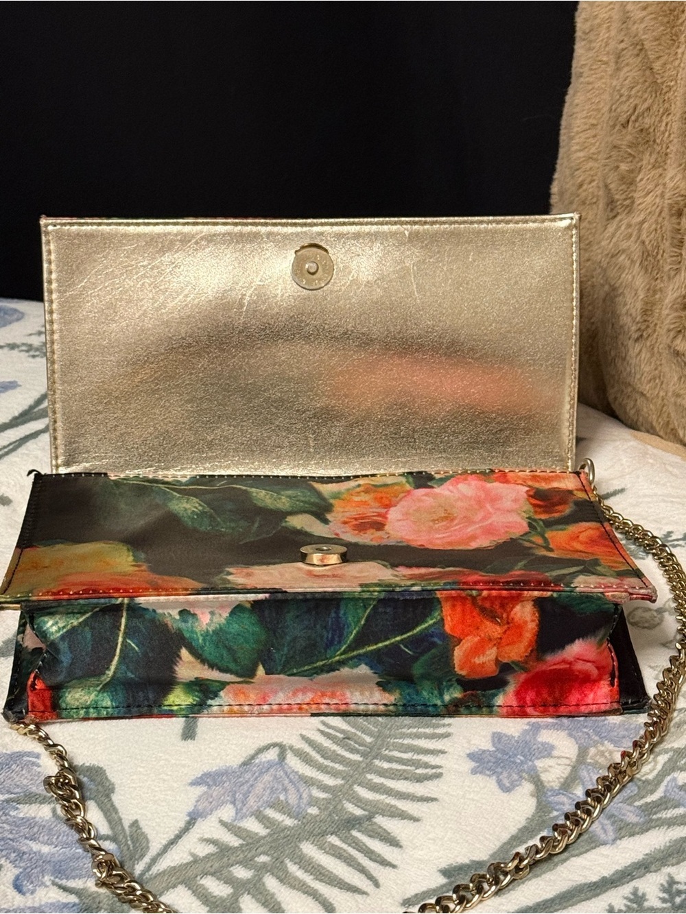 Nine West Floral Satin Crossbody Clutch with Metallic Gold Interior - Picture 4 of 6